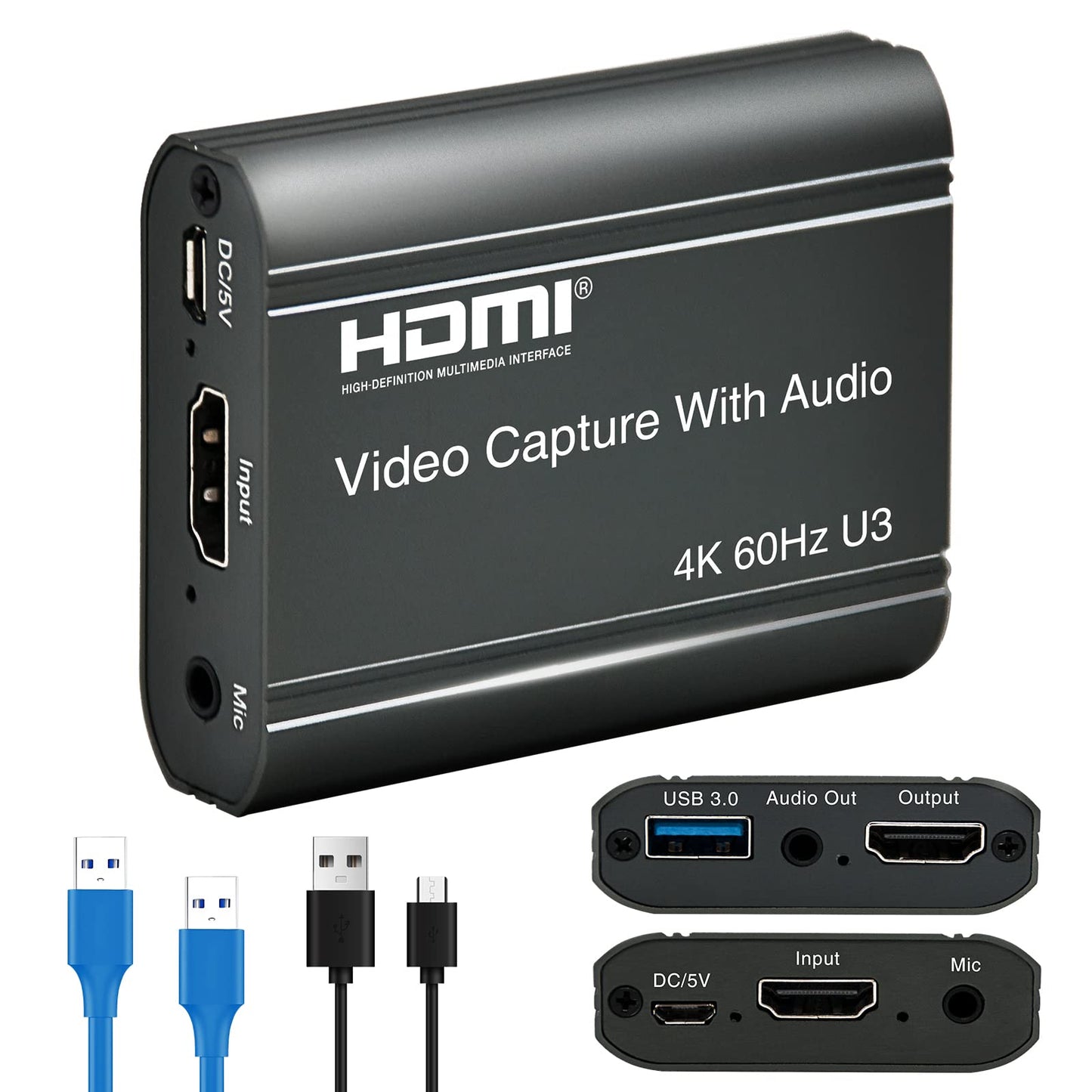 ORIVISION 4K-Videoaufnahmekarte, HDMI auf USB 3.0 mit Loopout für Nintendo Switch, 1080p 60fps-Spielaufnahmegerät mit Audioausgang für Streaming, Xbox/PS4/PS5/PC, VLC/OBS/Amcap