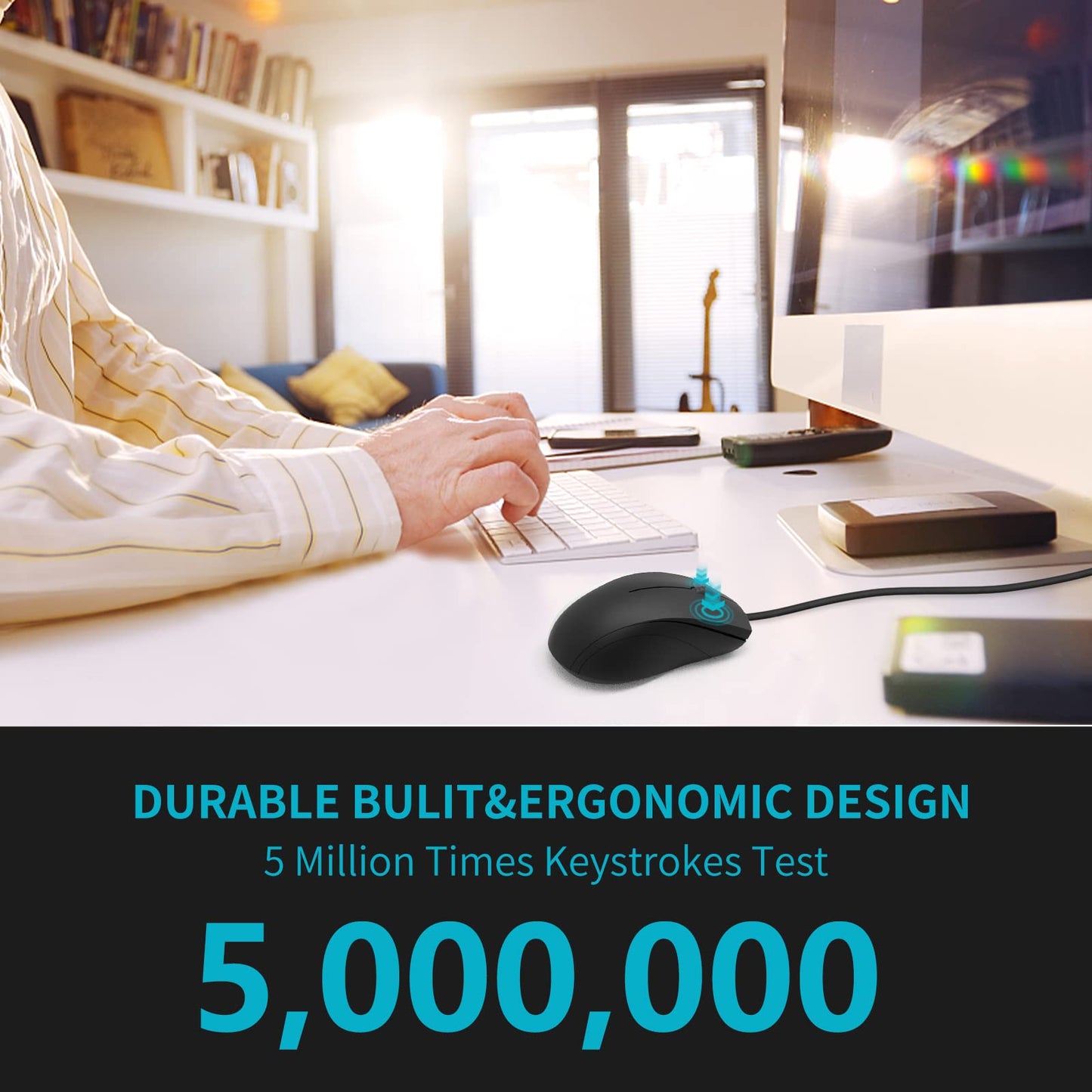 Rapoo Silent Wired Mouse, 1000 DPI, 1,5 m Kabel, leise Tasten, optische Computermaus, für Links- und Rechtshänder, für Laptops, Chromebooks, Macs und Notebooks, Mattschwarz