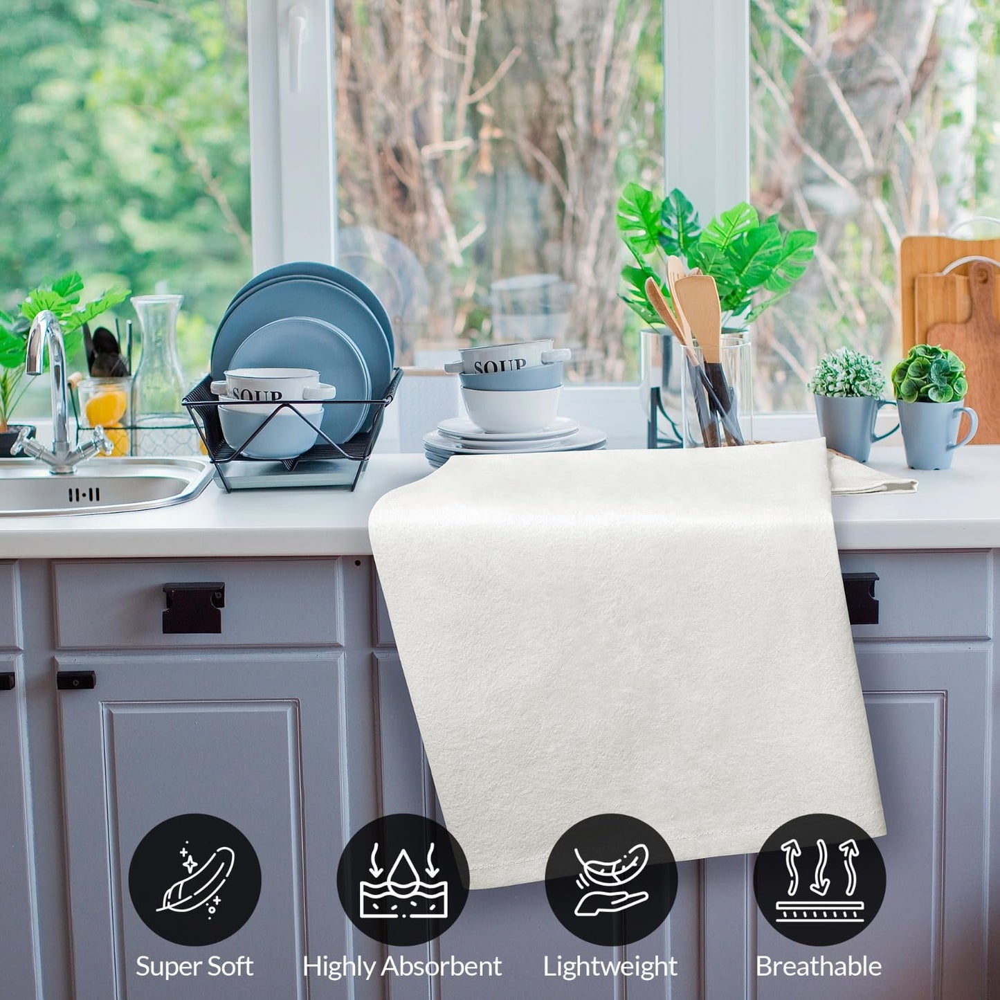 ROYALE LINENS Flour Sack Towels - 12 Pack 28x28 Inch White Kitchen Dish Towels - 100% Cotton Tea Towels for Bread Proofing, Cheese Straining, Baking, Cleaning, Drying, Embroidery, Multipurpose Use