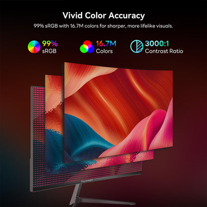 Raywego 24-Zoll-Curved-Monitor, 100 Hz, 1 ms, Gaming-Monitor mit Full-HD-Auflösung (1920 × 1080p), Kontrastverhältnis 3000:1, FreeSync- und Eye-Care-Technologie, HDMI × 1, VGA × 1, geeignet für Gaming, Homeoffice und Wandmontage.