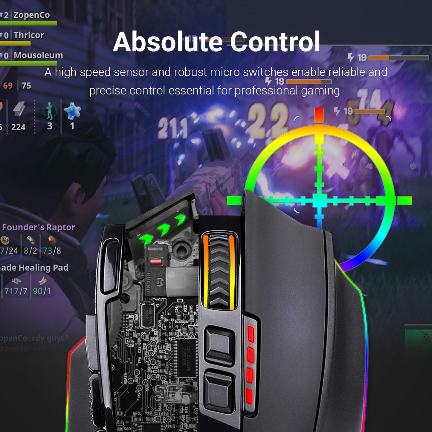 Redragon M801 Kabellose Gaming-Maus, RGB-Beleuchtung, 9 programmierbare Makro-Tasten, bis zu 16.000 DPI einstellbar, Schnellfeuertaste für Spiele, Windows, PC – Kabellos, Schwarz