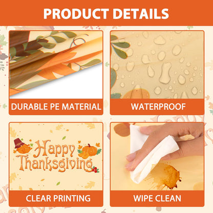 SUNCHARM Thanksgiving Tablecloth Disposable 3pcs - Plastic Thanksgiving Tablecloth Rectangle Fall Table Cloth Autumn Harvest Pumpkin Tablecover Table Cover for Dinner Party Decor 54x108 inches
