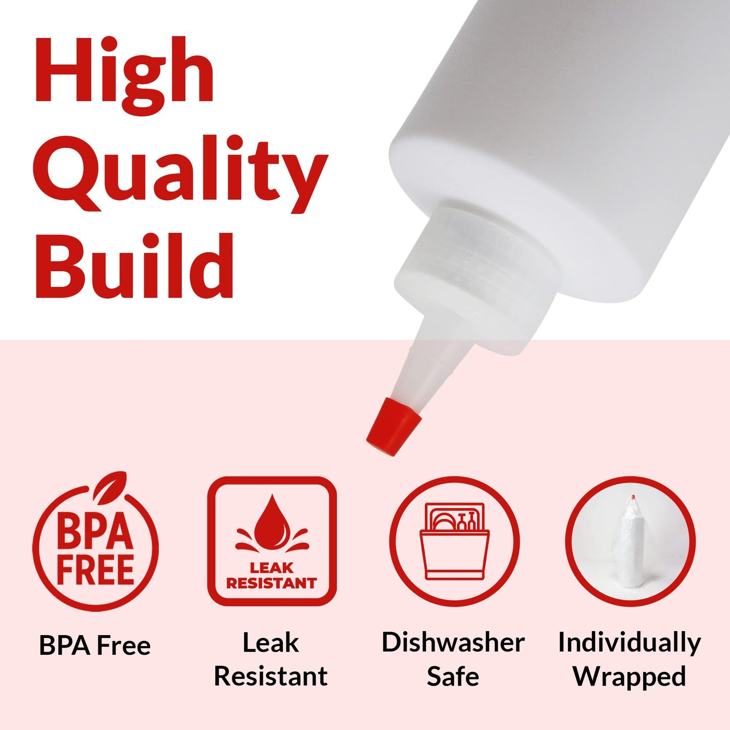 Reli. Quetschflaschen aus Kunststoff, 473 ml | 10er-Pack | Quetschflaschen für Soßen | Transparent mit roter Verschlusskappe | 473 ml für scharfe Soße, Ketchup, Würzmittel, Olivenöl, Klebstoff