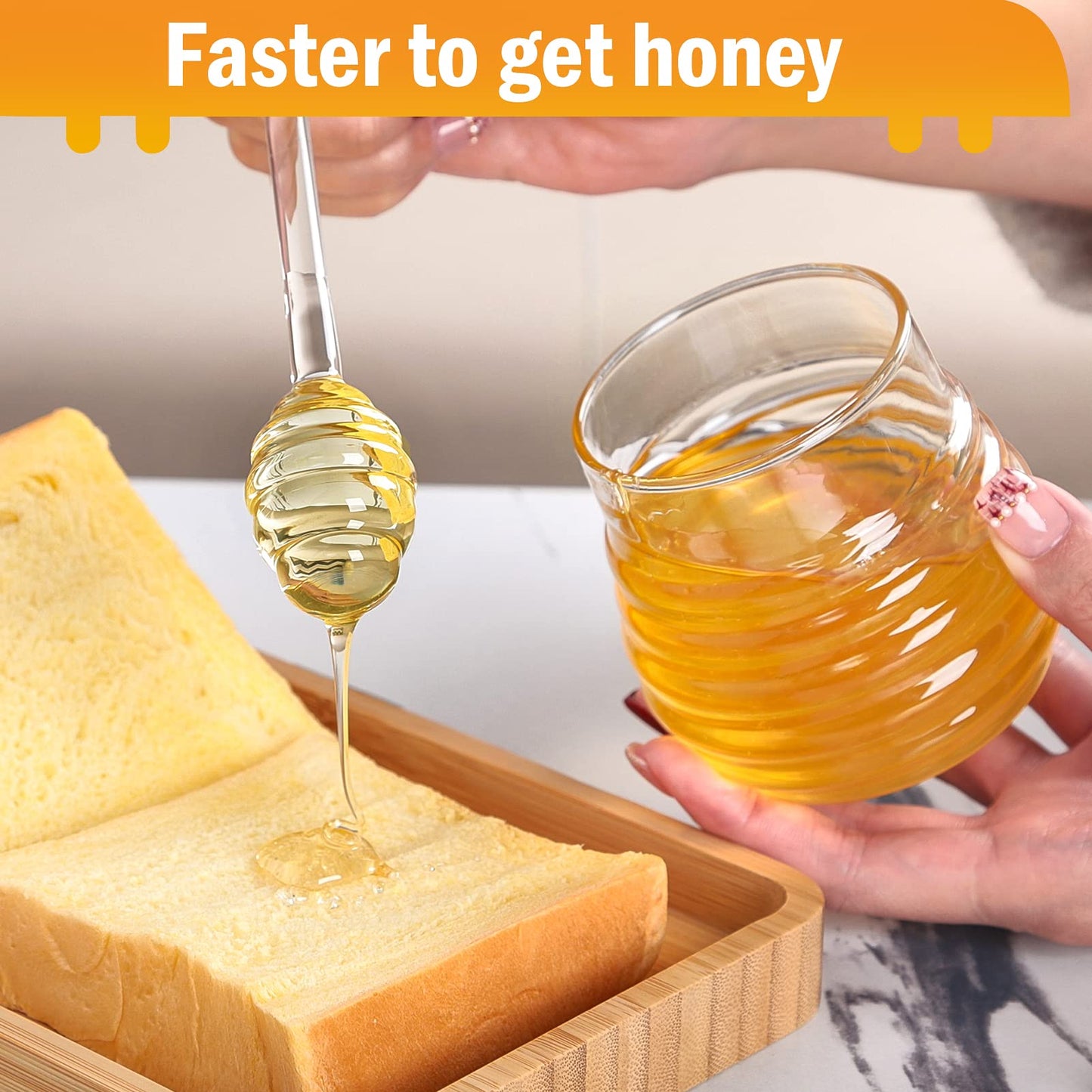 SlZKADY Honey Jar with Dipper and Lid,Glass Honey Pot Container Dispenser,Clear Glass Honey Container for Home Kitchen,Store Honey and Syrup,Easy to Clean