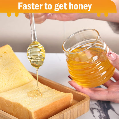 SlZKADY Honey Jar with Dipper and Lid,Glass Honey Pot Container Dispenser,Clear Glass Honey Container for Home Kitchen,Store Honey and Syrup,Easy to Clean