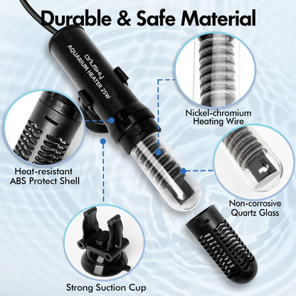 Orlushy 25W Kleiner Tauchheizer für Aquarien, Konstanttemperatur-Heizung für Betta-Fische (78℉) für 1-6 Gallonen Süß- und Meerwasseraquarien