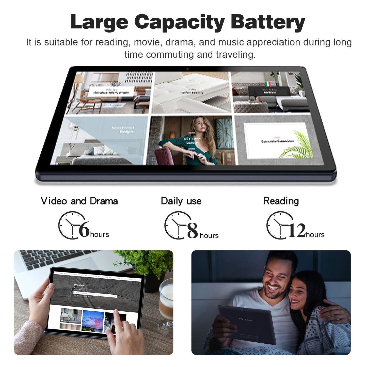 PRITOM Tablet 10 Zoll, 64 GB, Android 13, HD-IPS-Bildschirm, Dual-Kamera, WLAN, Bluetooth, 6000-mAh-Akku, Touch10 Tab GMS-zertifiziert