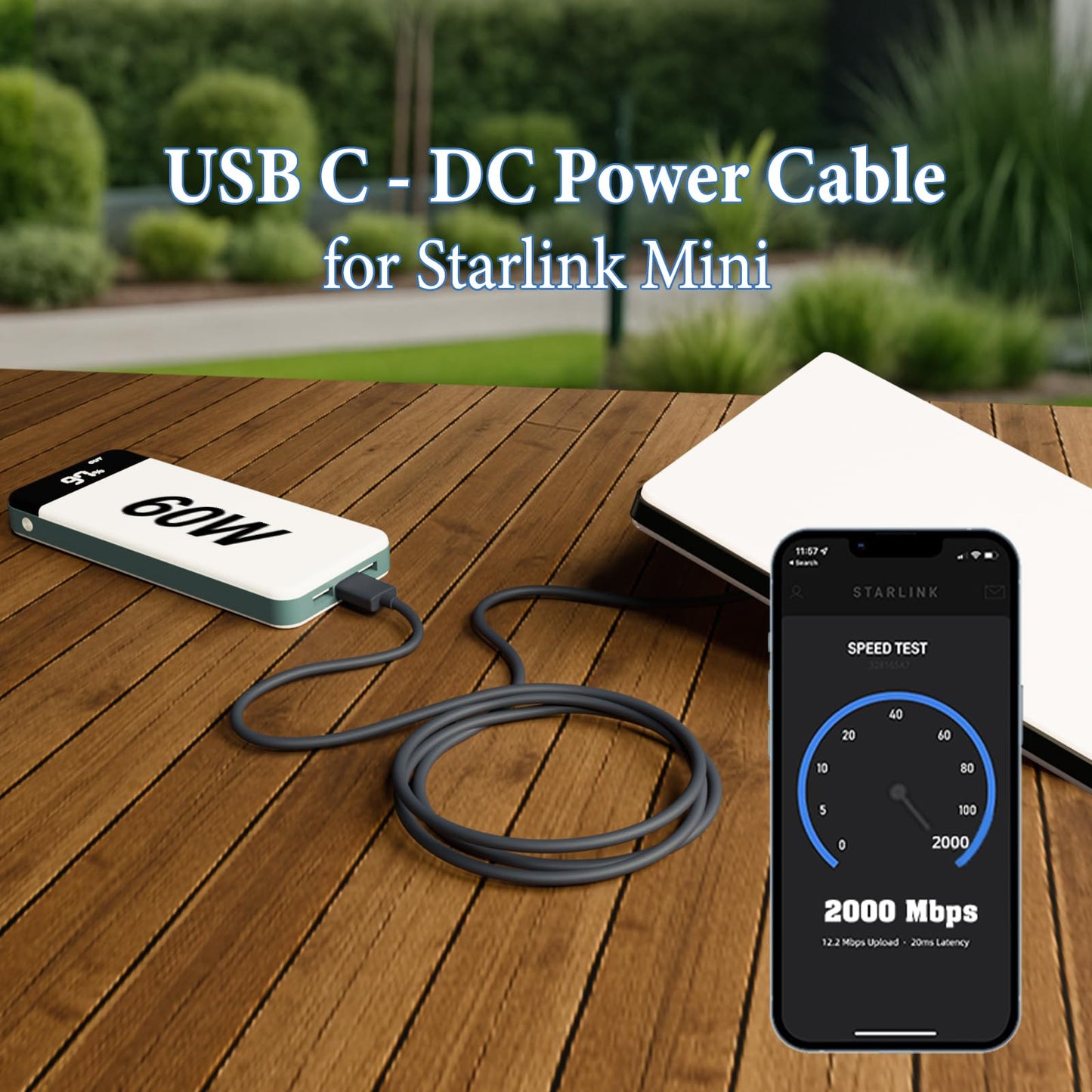 Nedul Starlink Mini USB C to DC Power Cable, 6.5ft Starlink Mini Type-C to Power Cable, PD 20V Type-C Input to DC Male Output Waterproof, Compatible with 65W+ PD 20V Protocol Power Supply/Source (2M)