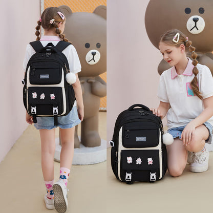 QHRIDS Mädchenrucksack, ästhetischer Laptop-Rucksack, Kawaii-Stil, große Schultasche, Anime-Stil, lässiger Reise-Tagesrucksack, Schwarz