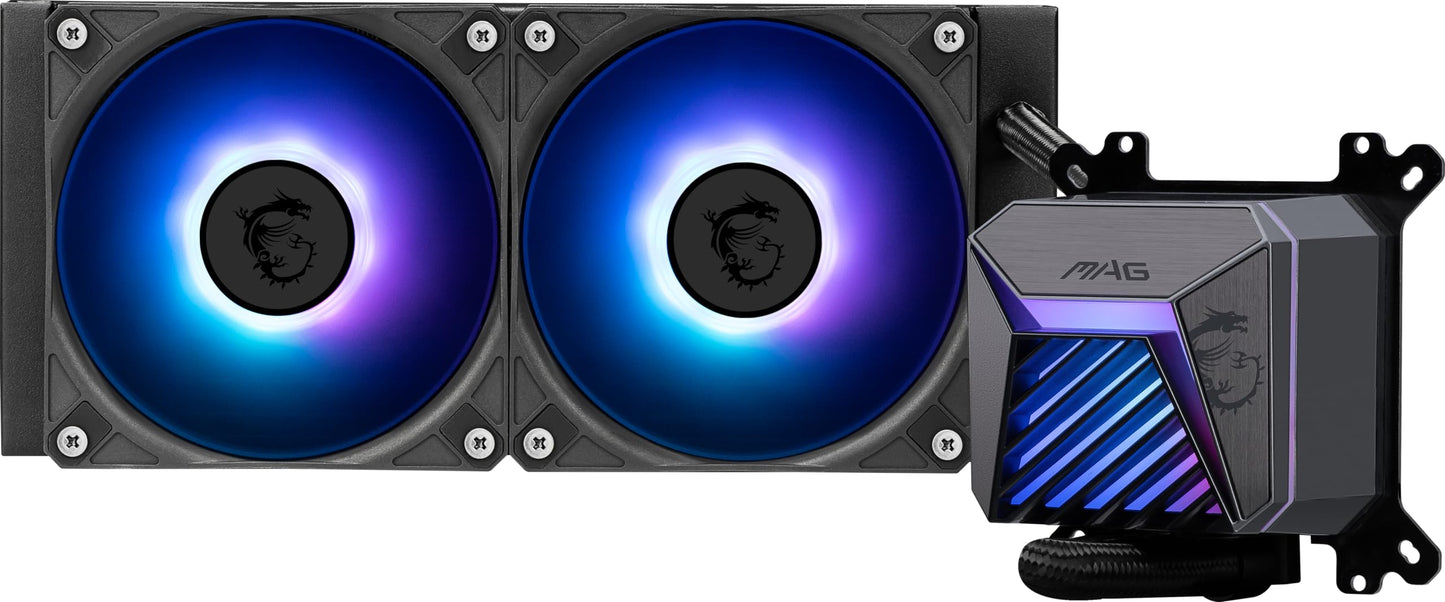 MSI MAG CORELIQUID A15 240 - AIO ARGB CPU Liquid Cooler - 240mm Radiator - LGA 1851 Ready - Dual 120mm ARGB PWM Fans, Black