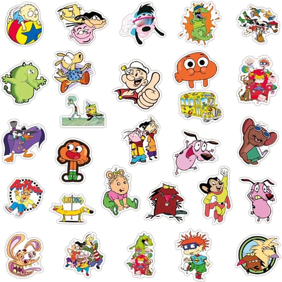 90er-Jahre-Cartoon, coole Cartoon-Aufkleber für Kinder-Trinkflaschen, 50 wasserfeste Vinyl-Aufkleber für Teenager-Laptops, Handys, Fahrräder und Skateboards, niedlicher Mädchen-Reise-Laptop-Aufkleber 