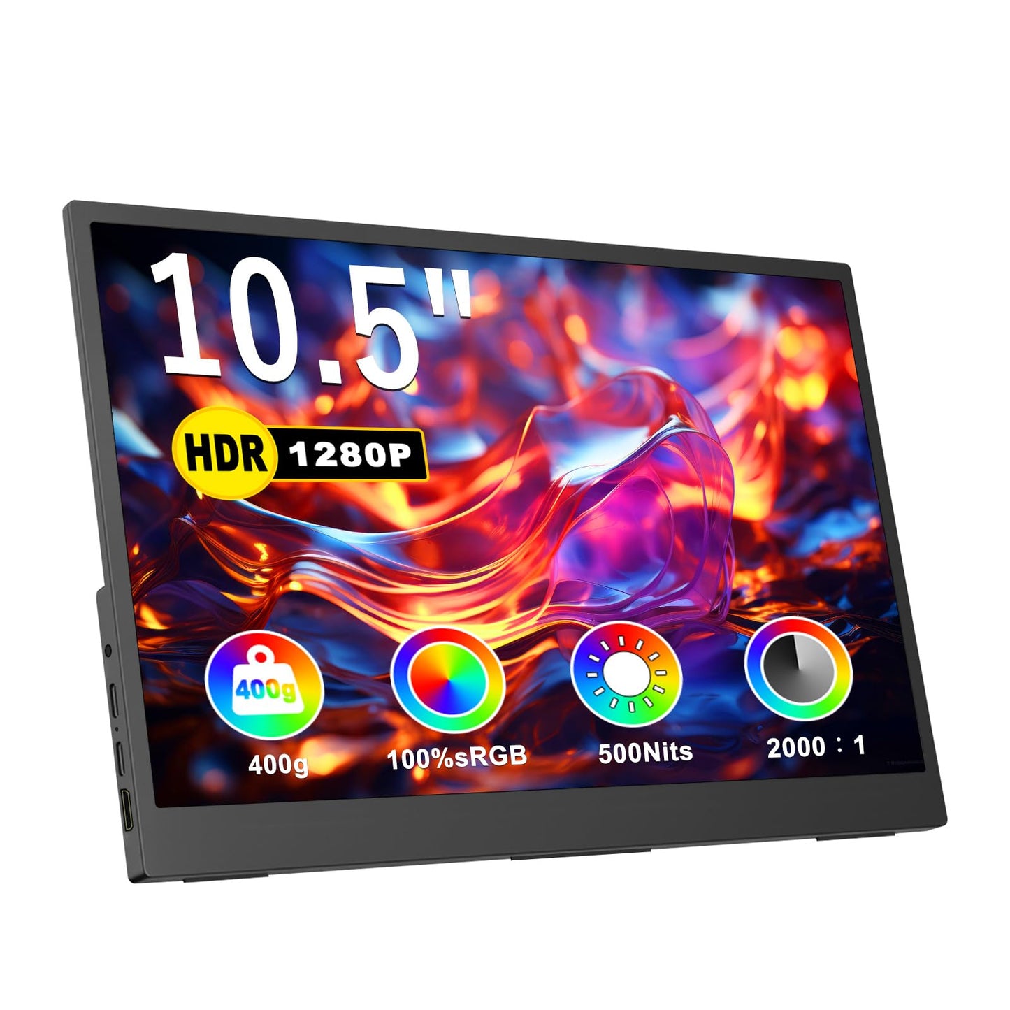 Portable Monitor for Laptop, 10.5" Screen Extender 1920x1280P IPS Travel Monitor 3:2, 500nits, 2000:1, w/45° Adjustable Stand, Standard HDMI USB-C Computer Display for Laptop PC Phone Mac PS4 Xbox