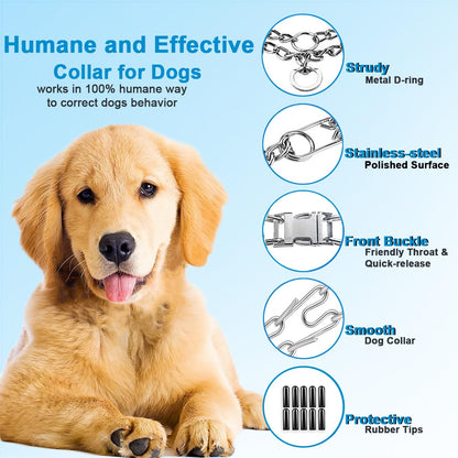 Stachelhalsband für Hunde, Hundeerziehungshalsband, verstellbares Stachelhalsband gegen Ziehen mit Schnellverschluss für kleine, mittlere und große Hunde (inkl. zwei Ersatzglieder)
