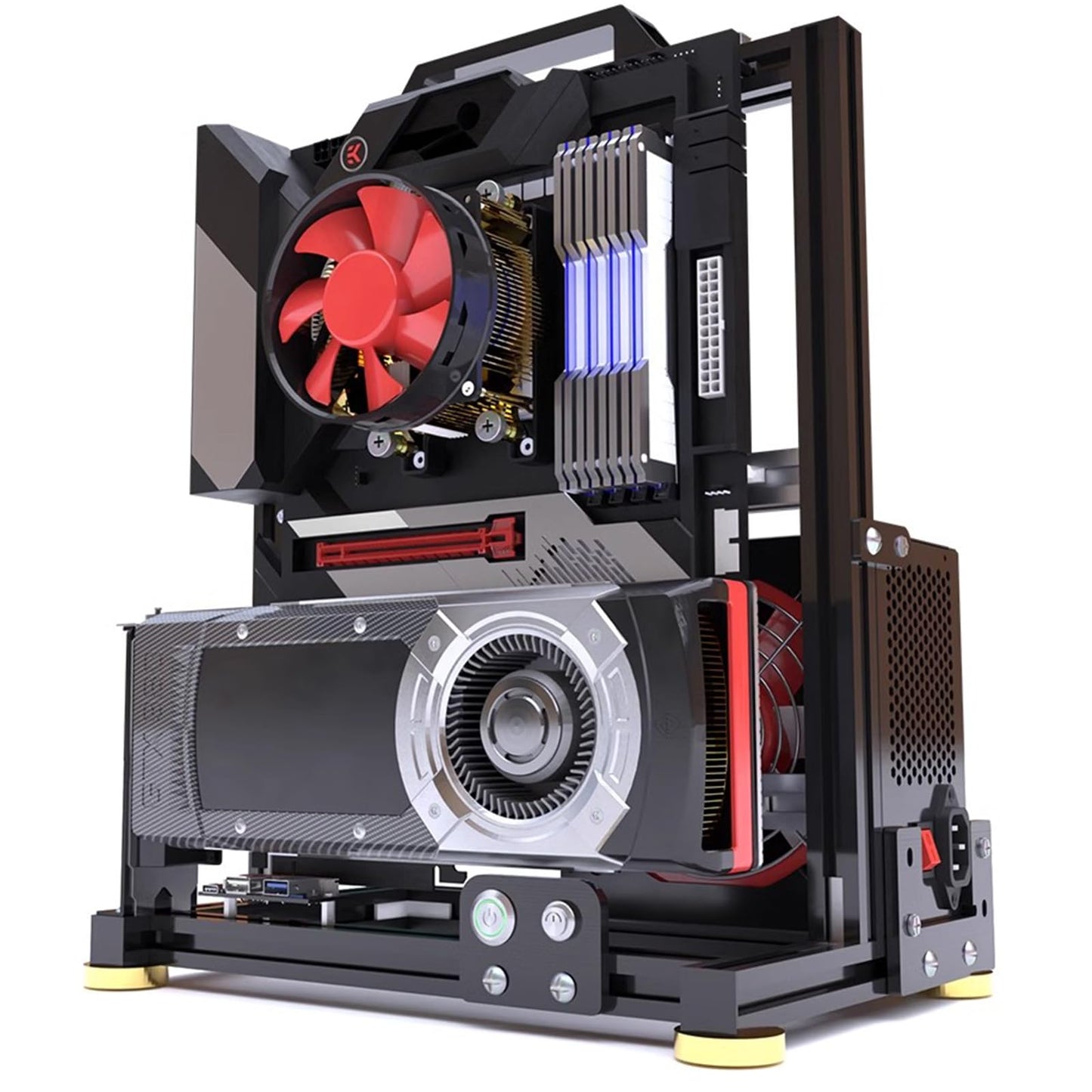 PC Test Bench Open Frame Computer Case, DIY Motherboard Case Rack Aluminum Chassis Support ITX/MATX/ATX(ATX) 120 240 360 Liquid Cooling Vertical Overclocking