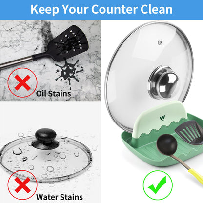 Spoon and Lid Rest - 2 Packs Spoon Rest with Lid Holder, Neat & Drip-Free Spoon Rest for Countertop Stove Top, Heat-Resistant Utensil Rest for Spoons, Pot Lids, Spatulas, Utensils, Forks (Green)