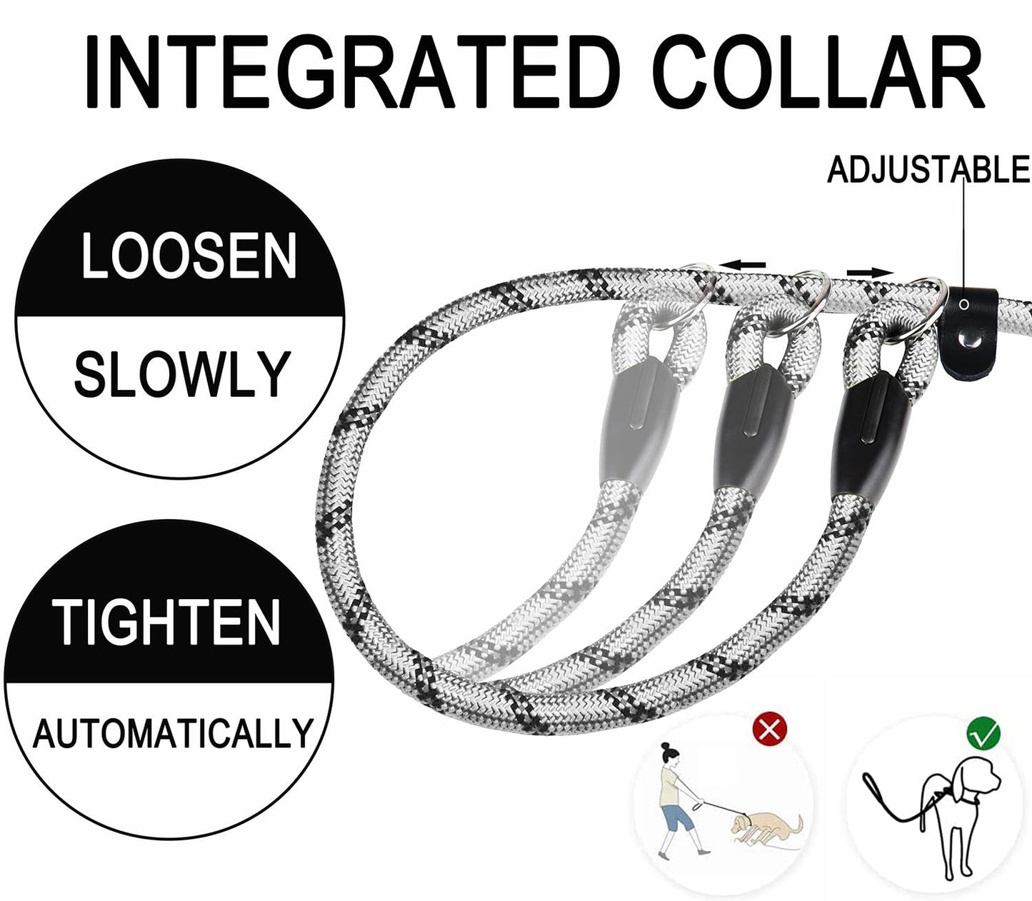Hundeleine, 1,8 m lange, robuste Hundeleine, strapazierfähige Premium-Qualität, starke Seil-Schlupfleine mit komfortablem, gepolstertem Griff und hochreflektierenden Fäden für kleine, mittlere und große Hunde, (Schwarz) 