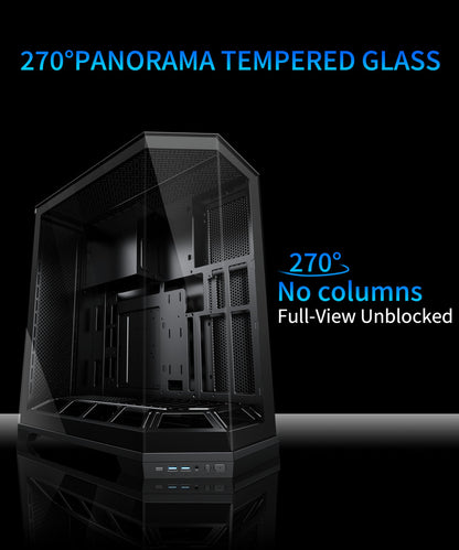 MUSETEX PC Case, Vertical GPU Mounting Design, Pre-Installed 5 PWM ARGB Fans, 360MM RAD Support, ATX Mid-Tower Gaming PC Case with Type-C, 270° Full View Tempered Glass, Black, GR3