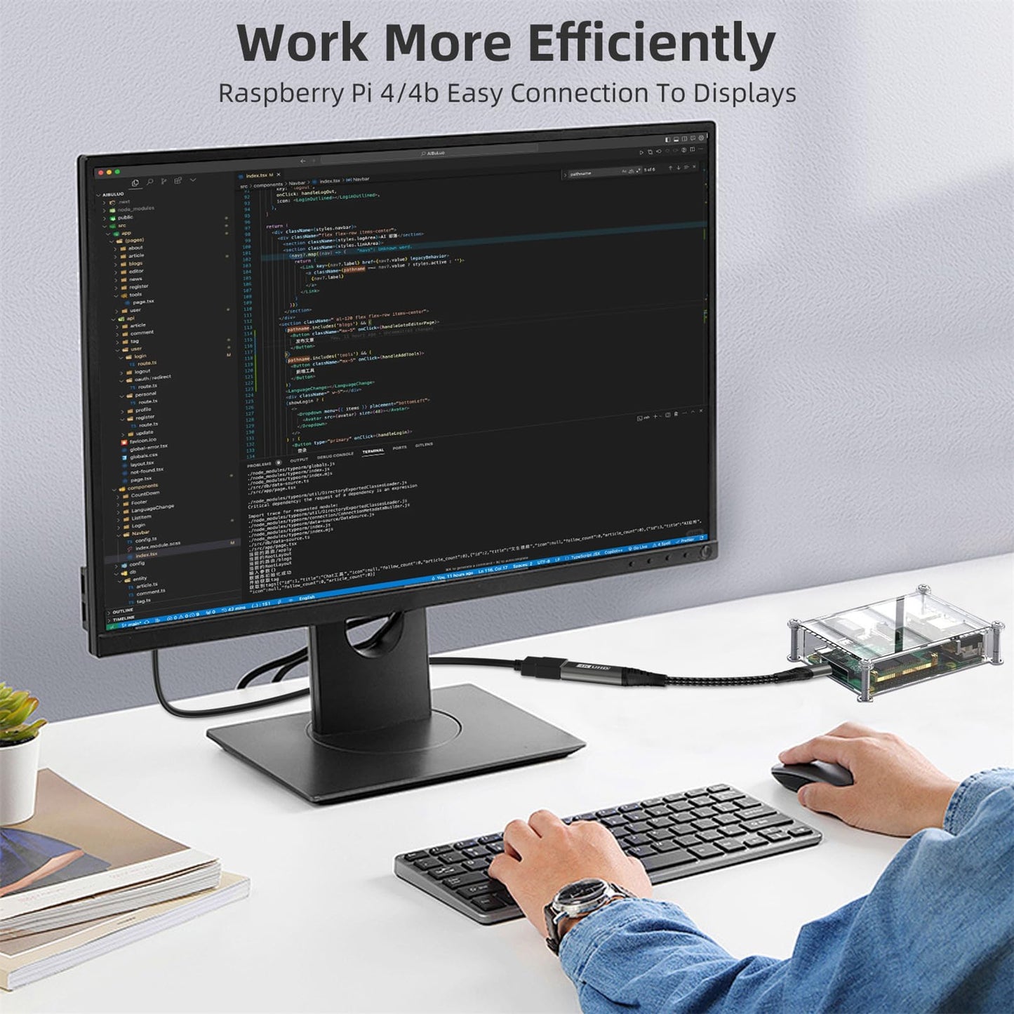 Micro-HDMI-auf-HDMI-Adapter, 4K@60Hz 3D 1080p, Typ-D-auf-A-Adapterkabel mit Unterstützung für Ethernet, 3D, HDR und ARC, kompatibel mit Raspberry Pi 5/4, Hero, Kameras A6300 und A6400, Yoga, ODROID usw.