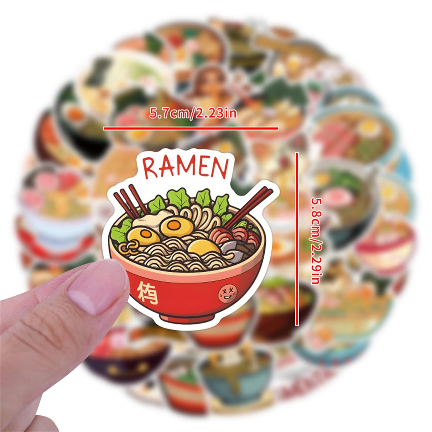 Ramen-Aufkleber für Wasserflaschen und Laptops, 55 Stück, leckere japanische Essensaufkleber, Gastgeschenke und Dekorationen für Feinschmeckerpartys, wasserfeste Vinyl-Nudelaufkleber, niedliche Ramen-Laptop-Aufkleber