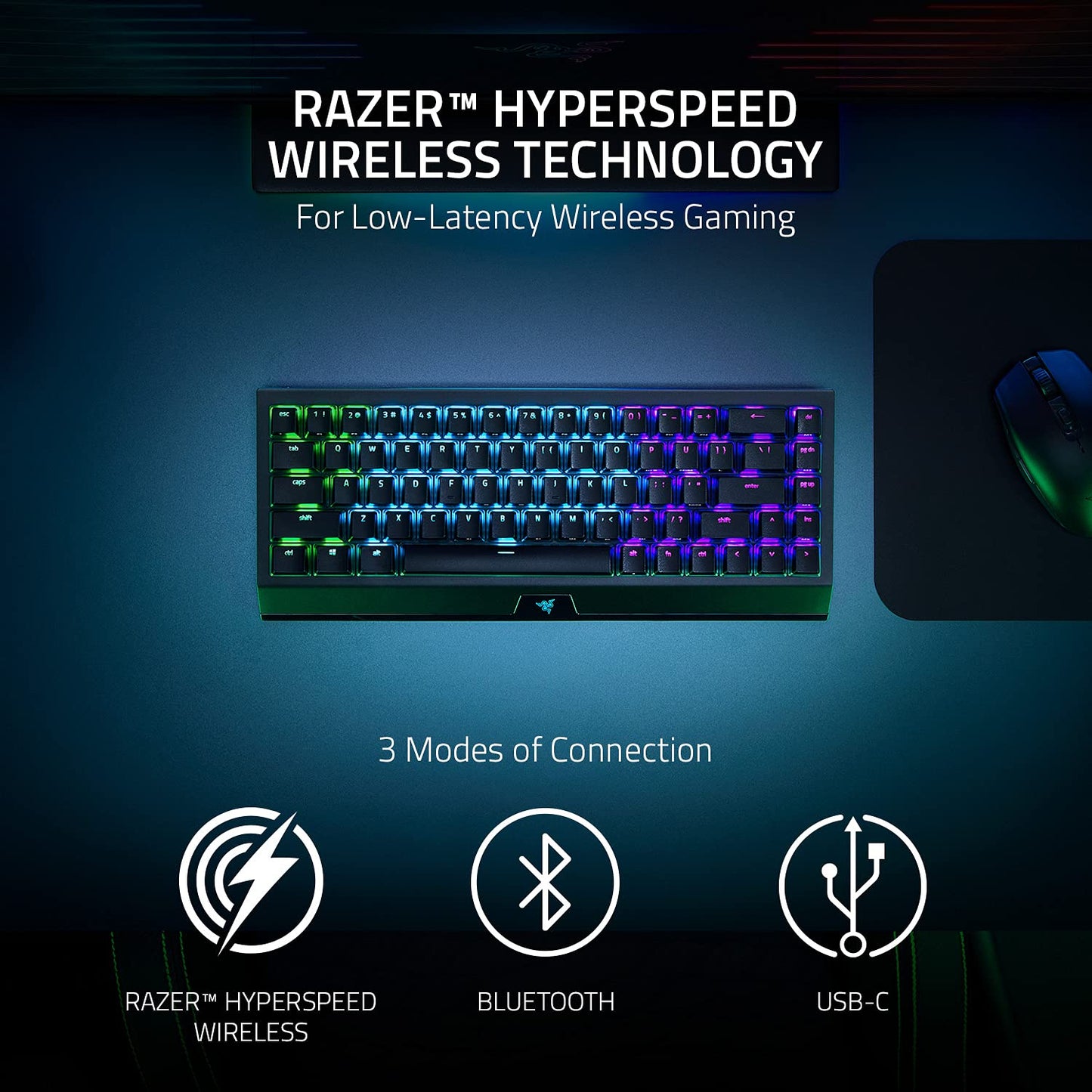 Razer BlackWidow V4 Mini HyperSpeed ​​Kabellose Hot-Swap-fähige 65%-Gaming-Tastatur: HyperSpeed ​​Wireless &amp; Bluetooth 5.0 – Taktile und leise orangefarbene Schalter – Phantom Pudding-Tastenkappen – 200 Stunden Akkulaufzeit