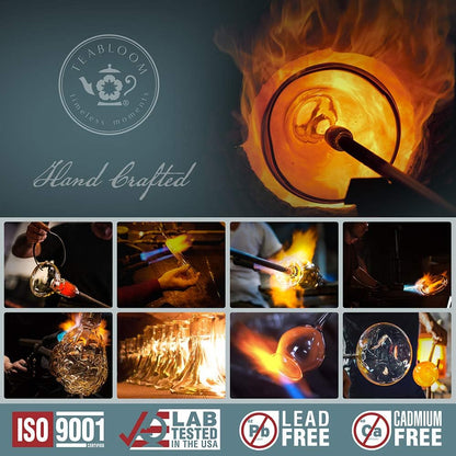 Teabloom Persönlicher Teebereiter – Isolierte, hitzebeständige Glastasse mit losem Tee-Sieb und Deckel/Untersetzer – Tea Connoisseur's Choice – Aufgussbecher aus Borosilikatglas (237 ml) 