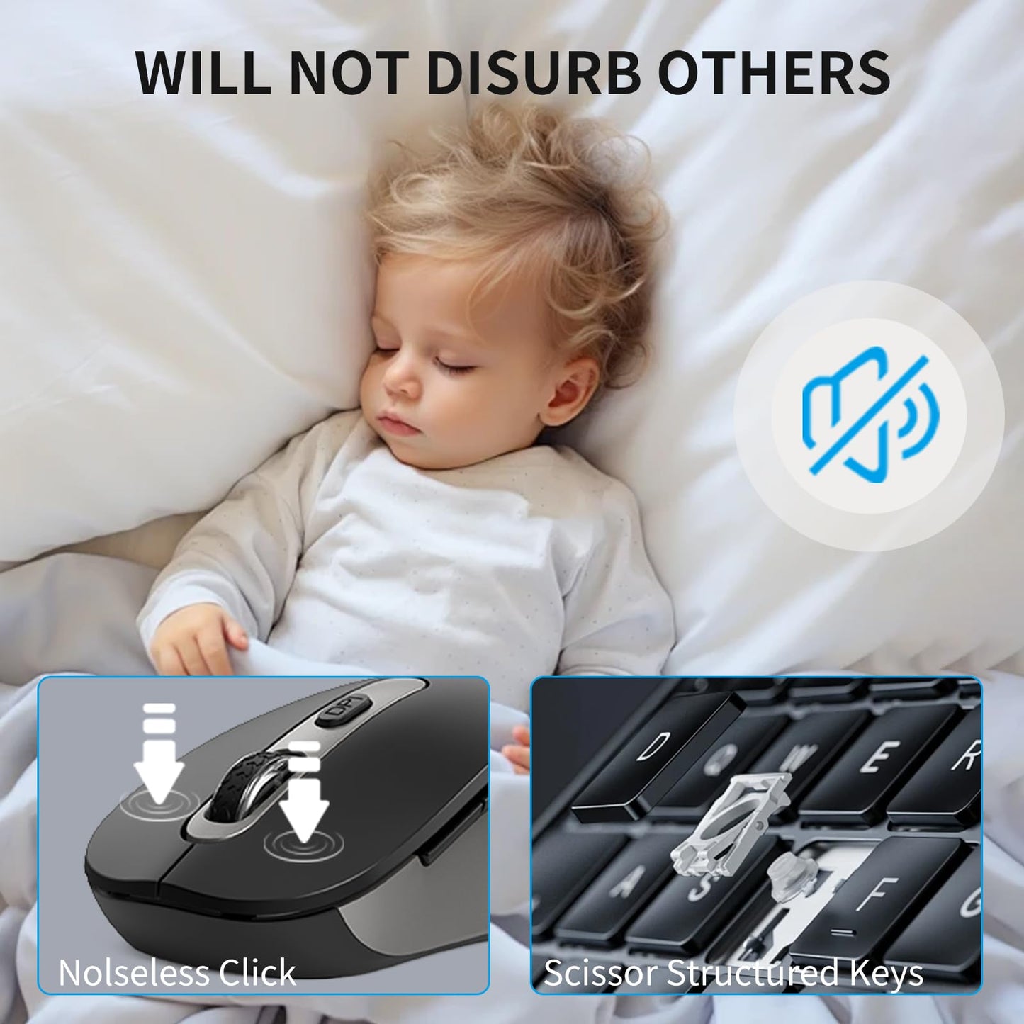 Silent Keyboard and Mouse, Wireless Compact Full-Size Computer Keyboard with Calculator Button, 2400 DPI Mouse, Quiet Clicking, Ultra-Thin Cordless USB Kit for Windows Mac Laptops - Iron Grey