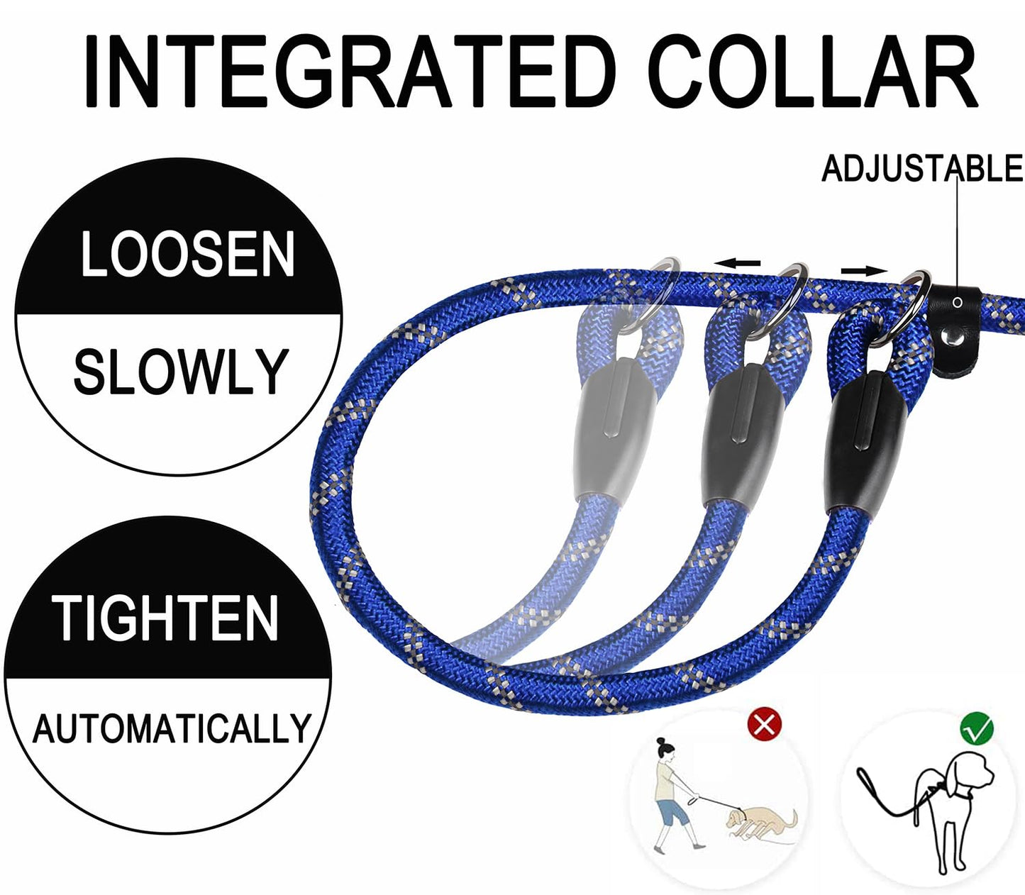 Hundeleine, 1,8 m lange, robuste Hundeleine, strapazierfähige Premium-Qualität, starke Seil-Schlupfleine mit komfortablem, gepolstertem Griff und hochreflektierenden Fäden für kleine, mittlere und große Hunde, (Schwarz) 