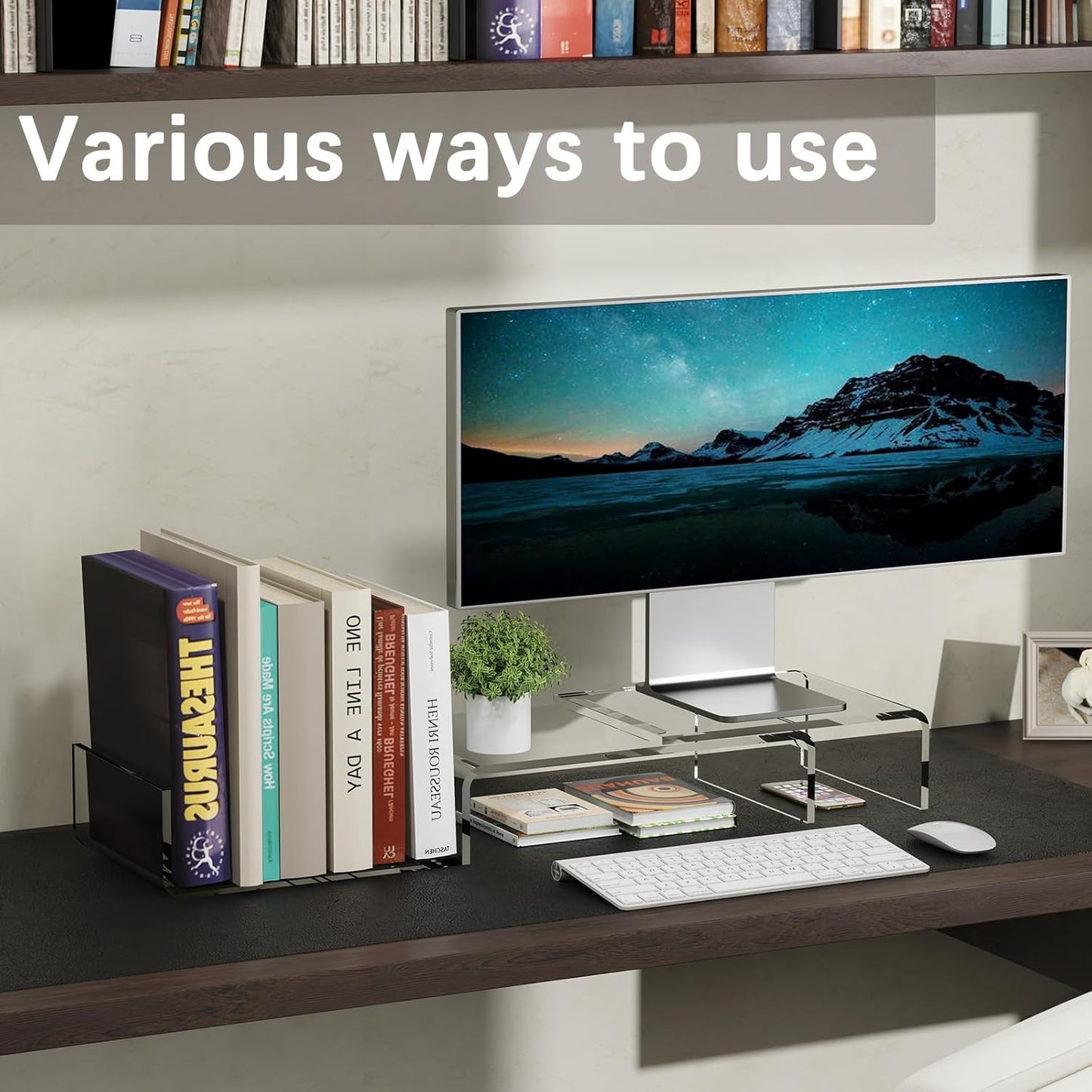 X-cosrack Clear Acrylic Monitor Stand Riser, 3 Shelves Adjustable Dual Monitor Stand with Anti-Slip Mat, Premium Desk Organizer for Home Office, Laptops, PCs, Printers, TVs