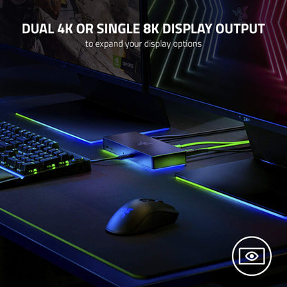 Razer Thunderbolt 4 Dock: 10 Anschlüsse in 1 – Dual-4K- oder Single-8K-Videoausgang – USB-A- und USB-C-Hub, 2,5-GbE-Thunderbolt-3-Anschluss, kompatibel mit Mac und PC – Thunderbolt-4-zertifiziert – Passthrough-Ladefunktion – Chroma