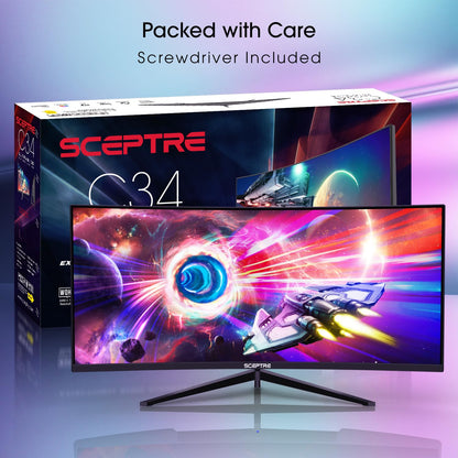 Sceptre 34-Inch Curved Ultrawide WQHD Monitor 3440 x 1440 R1500 up to 180Hz/165Hz DisplayPort x2 99% sRGB 1ms Picture by Picture, Build-in Speakers Machine Black 2025 (C345B-QUT168)