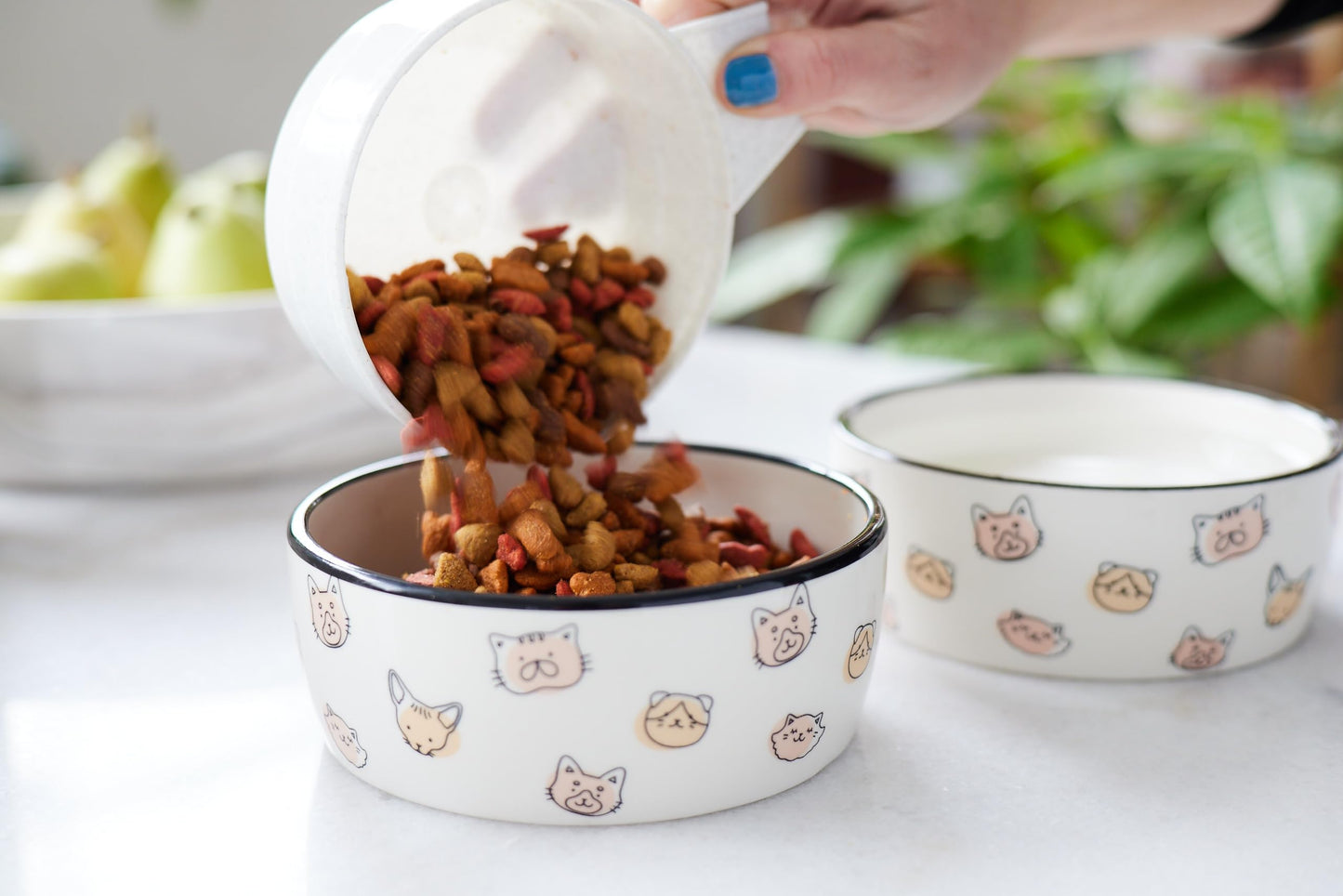 Pearhead Ceramic Bowl, Holds 2 Cups, Cute Whisker-Friendly Dish with Cat Face Design, Non-Slip, Microwave and Dishwasher Safe, Small/Medium