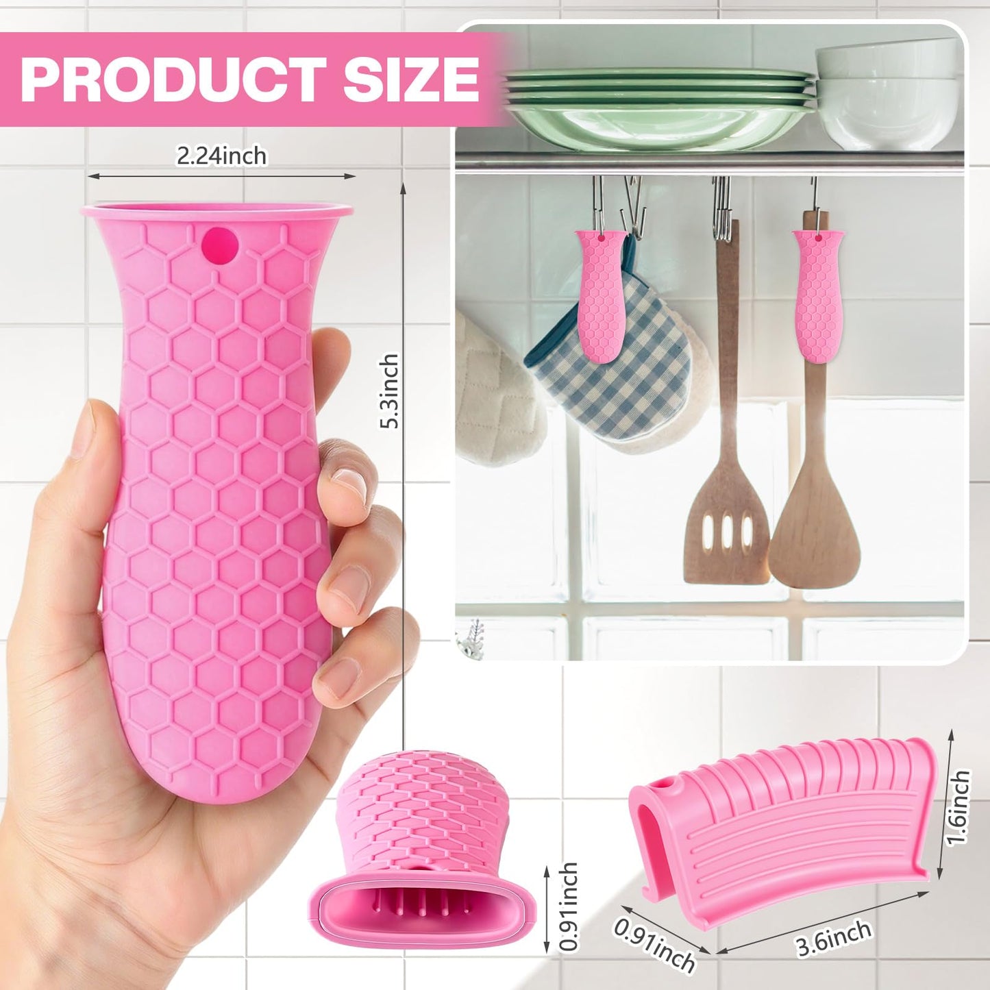 Patelai 8 Pcs Silicone Pot Holders Set Cast Iron Handle Cover Heat Resistant Pot Handle Covers Potholder Non Slip Reusable Pan Sleeve for Frying Pan Kitchen Supplies(Black)