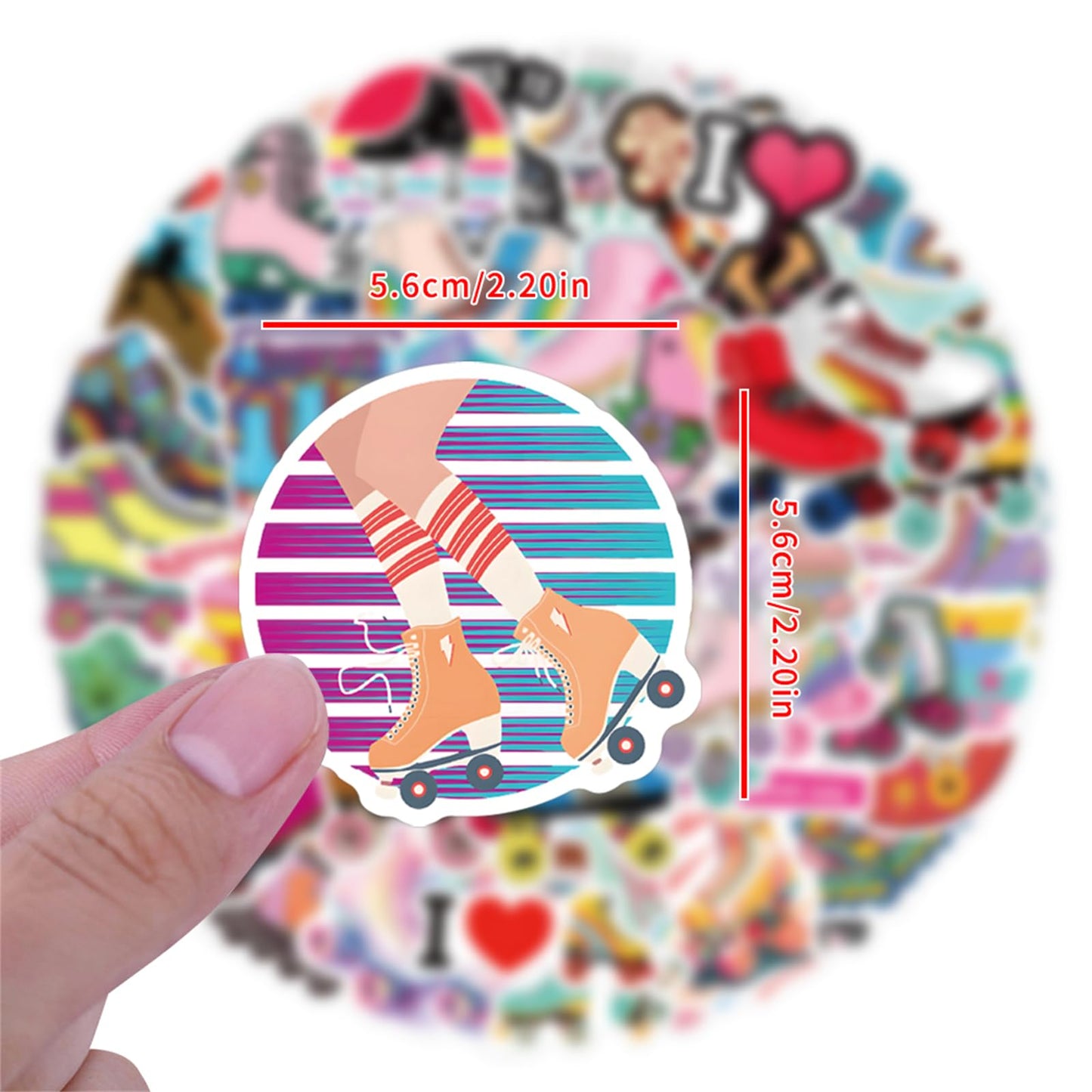 Roller Skating Stickers for Kids 55Pcs Love Rollerblade Waterproof Vinyl Decals for Cup Water Bottles Laptop Luggage Computer Mobile Phone Guitar Skateboard Luggage Phone Case Bicycle Decoration