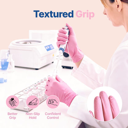 Schneider Nitrile Exam Gloves, 4-mil Medical Gloves Disposable Latex Free, Powder Free, Food Safe Glove for Cooking, Cleaning, Examination, Cherry Blossom, Medium, 100-ct Box