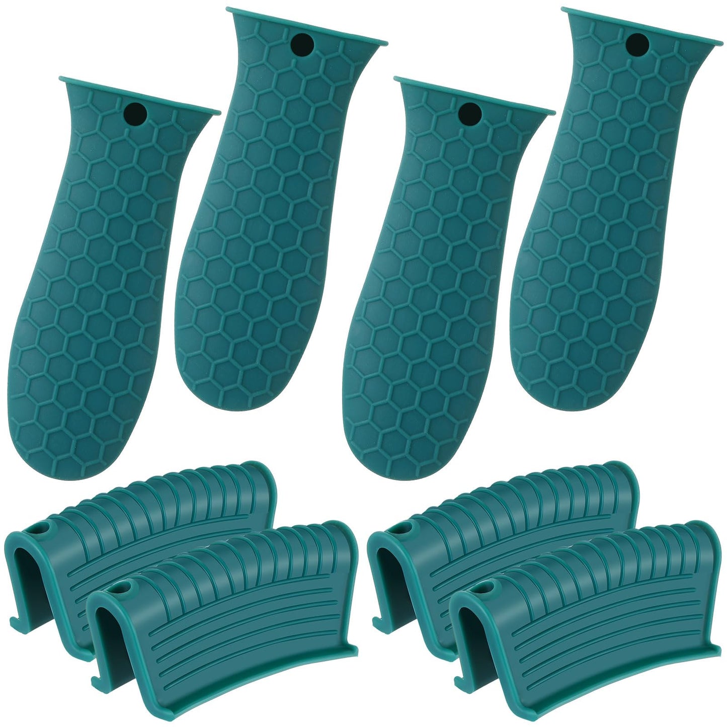 Patelai 8 Pcs Silicone Pot Holders Set Cast Iron Handle Cover Heat Resistant Pot Handle Covers Potholder Non Slip Reusable Pan Sleeve for Frying Pan Kitchen Supplies(Black)