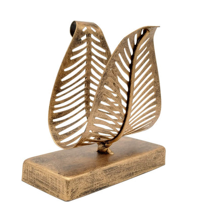 OwlGift Freistehender, moderner Serviettenhalter mit Blattdesign, Tisch-Taschentuchspender, Aufbewahrungsorganizer für Servietten auf der Arbeitsplatte – Bronze