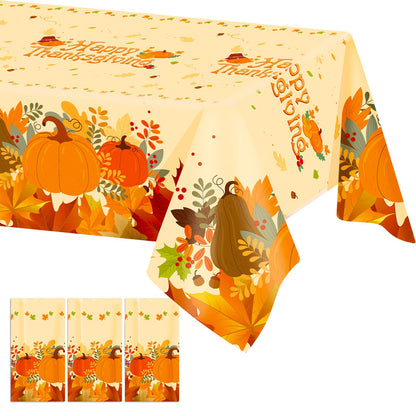 SUNCHARM Thanksgiving Tablecloth Disposable 3pcs - Plastic Thanksgiving Tablecloth Rectangle Fall Table Cloth Autumn Harvest Pumpkin Tablecover Table Cover for Dinner Party Decor 54x108 inches