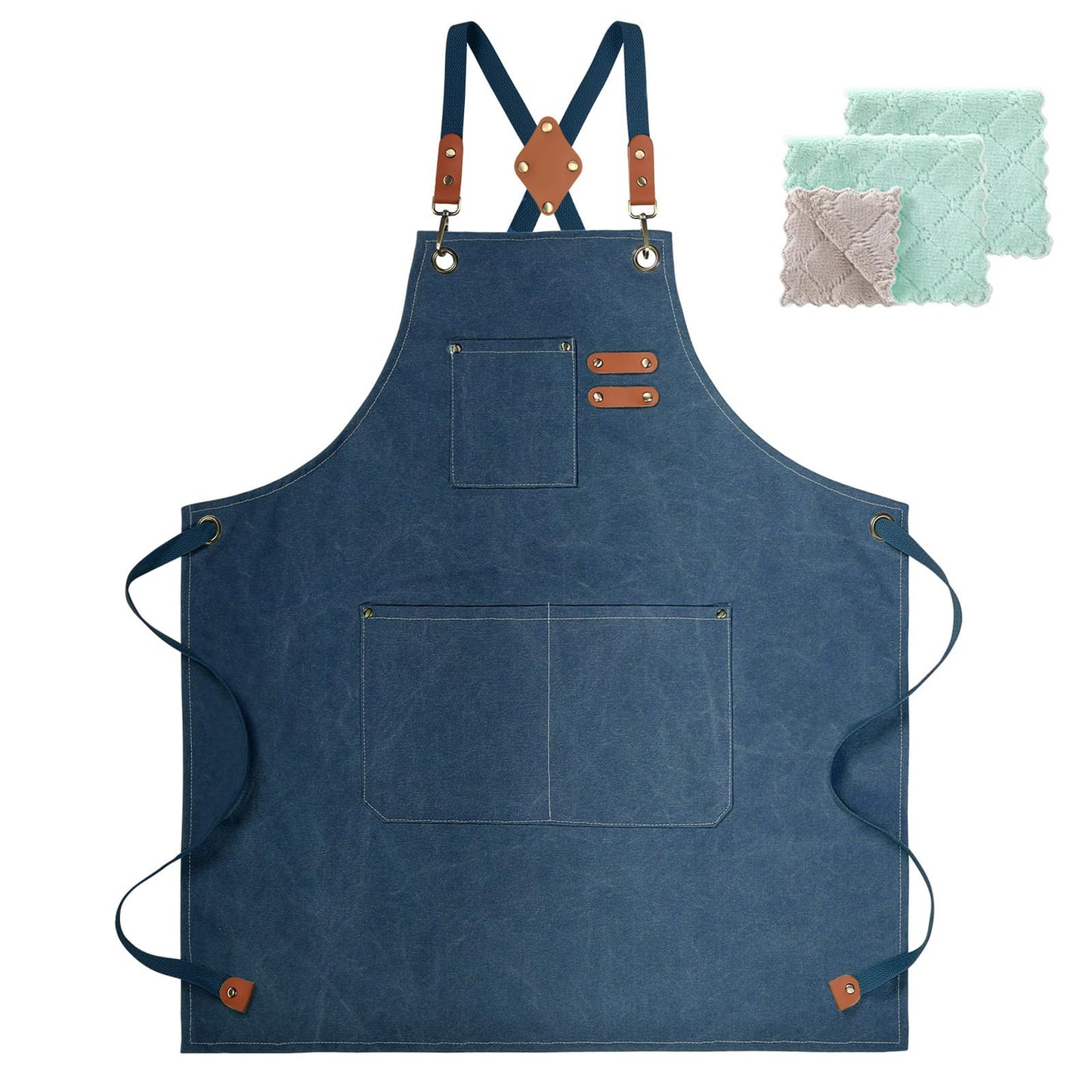 ZOMAO Kochschürze, Baumwoll-Canvas-Schürze mit gekreuztem Rückenteil und Taschen für Damen und Herren, verstellbare Träger und große Taschen, Küchenschürze zum Kochen und Backen 