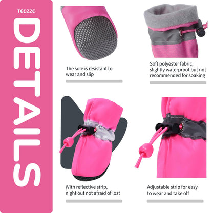 TEOZZO Hundeschuhe für heißen Asphalt, rutschfeste Sohle, Pfotenschutz, reflektierende Streifen, 4er-Pack, Rosa, 3