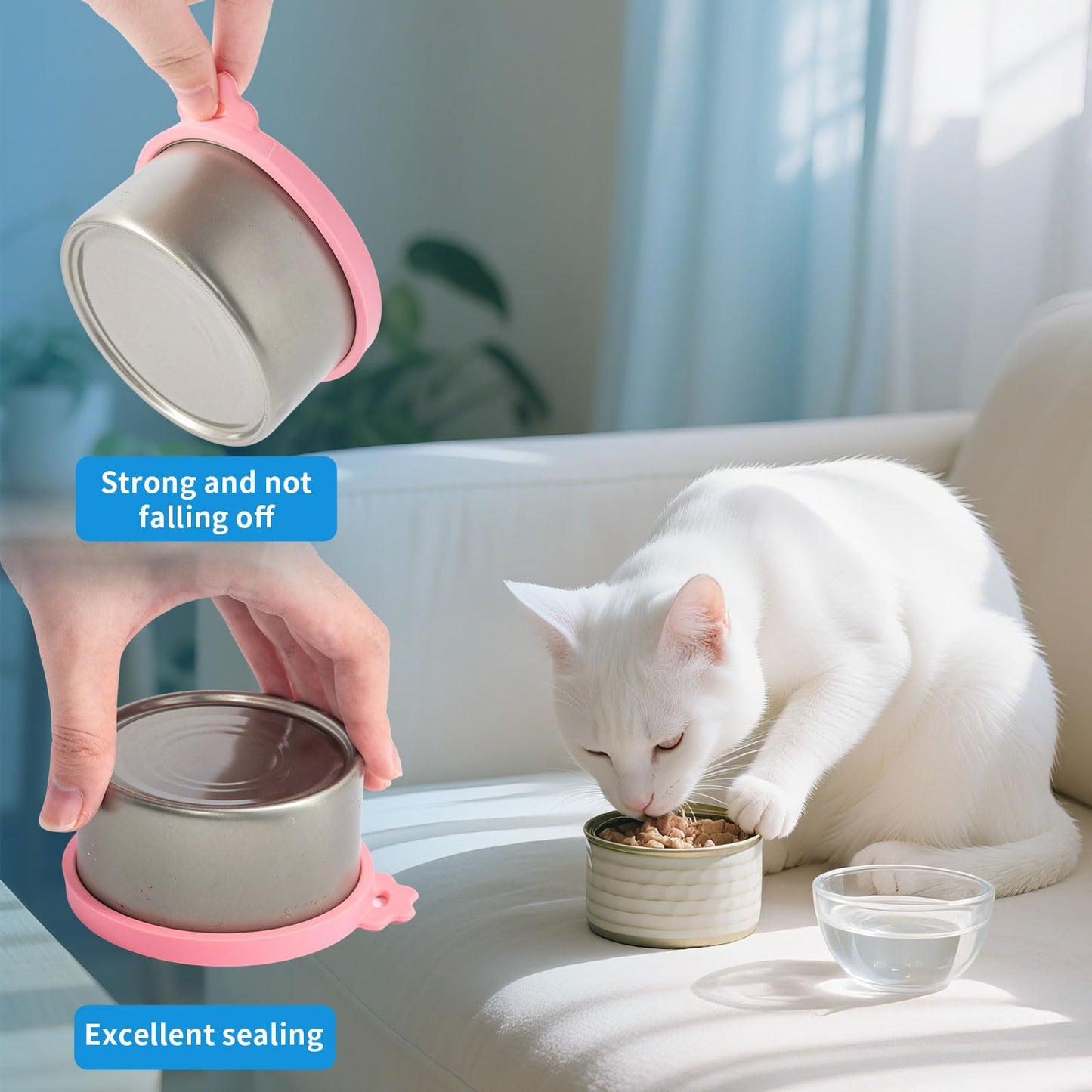 SLSON Pet Food Can Cover Universal Silicone Cat Dog Canned Food Lids with Spoon 1 Fit 3 Standard Size Can Tops (4)