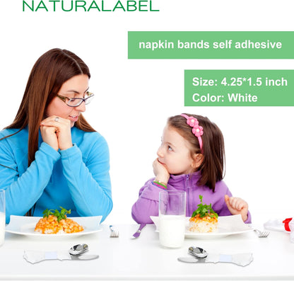 NATURALABEL Napkin Bands, Paper Napkin Rings Self Adhesive 500-Count (White)