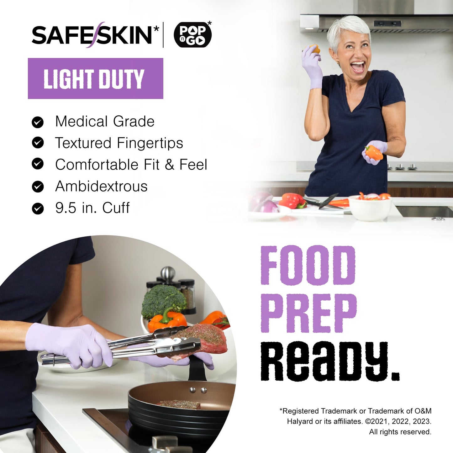 SAFESKIN Nitrile Disposable Gloves, 50-Count Pack, Light Duty, Medium Size, Powder Free - For Food Handling, First Aid, Hair Coloring, Baby and Pet Care - Premium Medical Exam Gloves