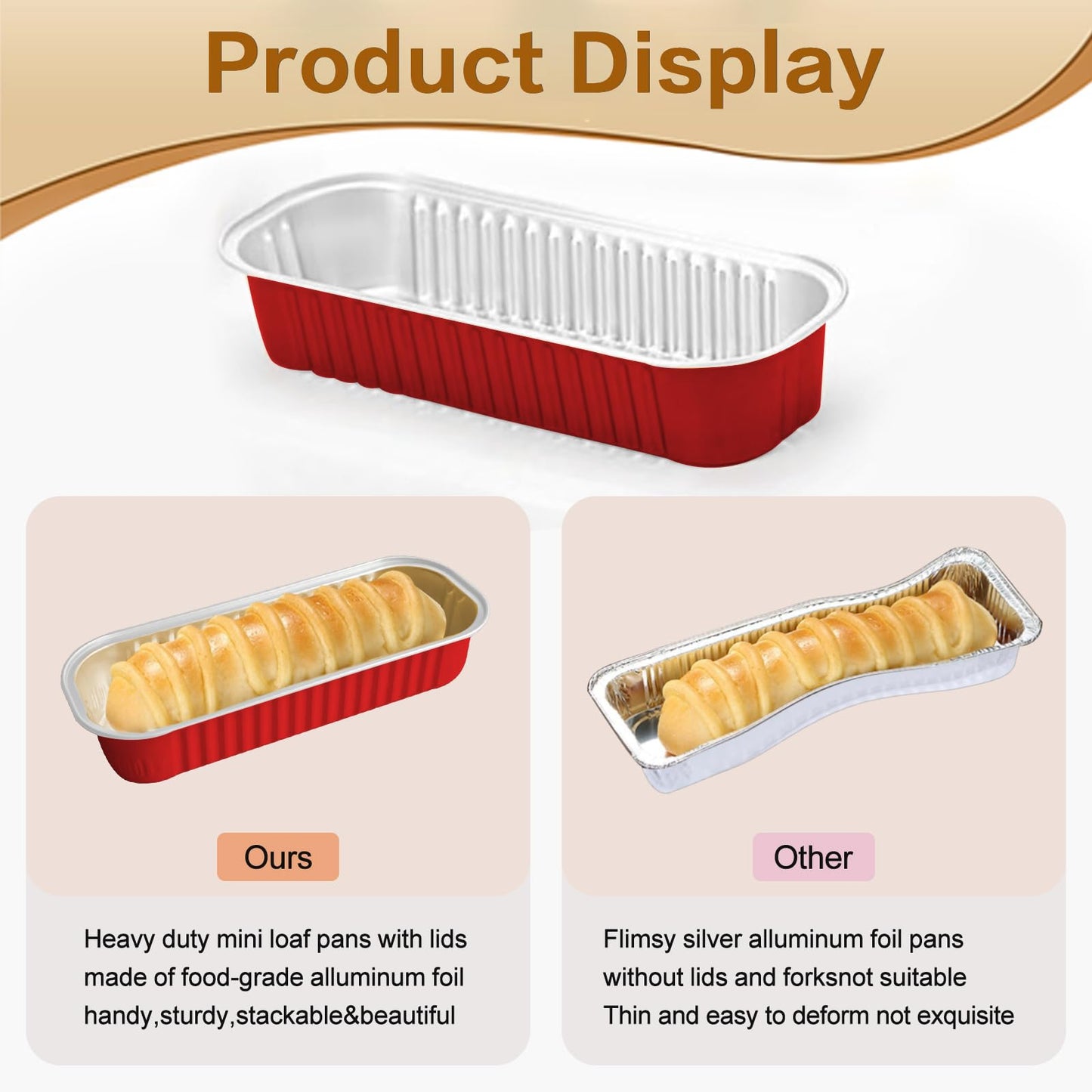 OBXMLFY Mini-Kuchenformen mit Deckel und Löffeln, 50er-Pack, 6,8 oz rechteckige Mini-Kastenformen, Einweg-Backförmchen aus Aluminiumfolie, Muffinformen - Rosa (50, rot)