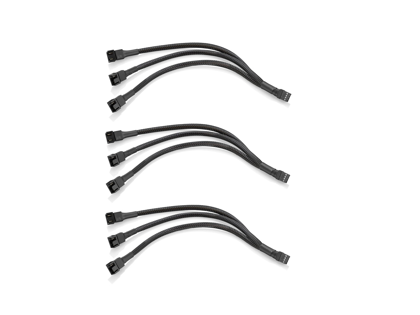 PWM-Lüfter-Splitterkabel, 25 cm, 3er-Pack, Schwarz, 3-fach 4-Pin PC-Lüfter-Verlängerungskabel, CA PWM-Lüfter-Verlängerungskabel, für Computer-ATX-Gehäuse 4-Pin/3-Pin Lüfterkabel