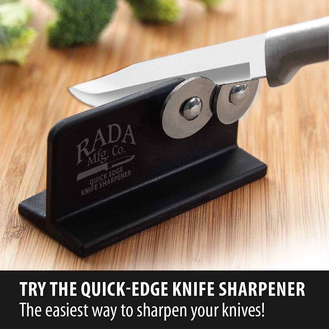 Rada Cutlery Quick Edge Knife Sharpener (R119), 3.5"x2", Stainless Steel Wheels, Made in USA