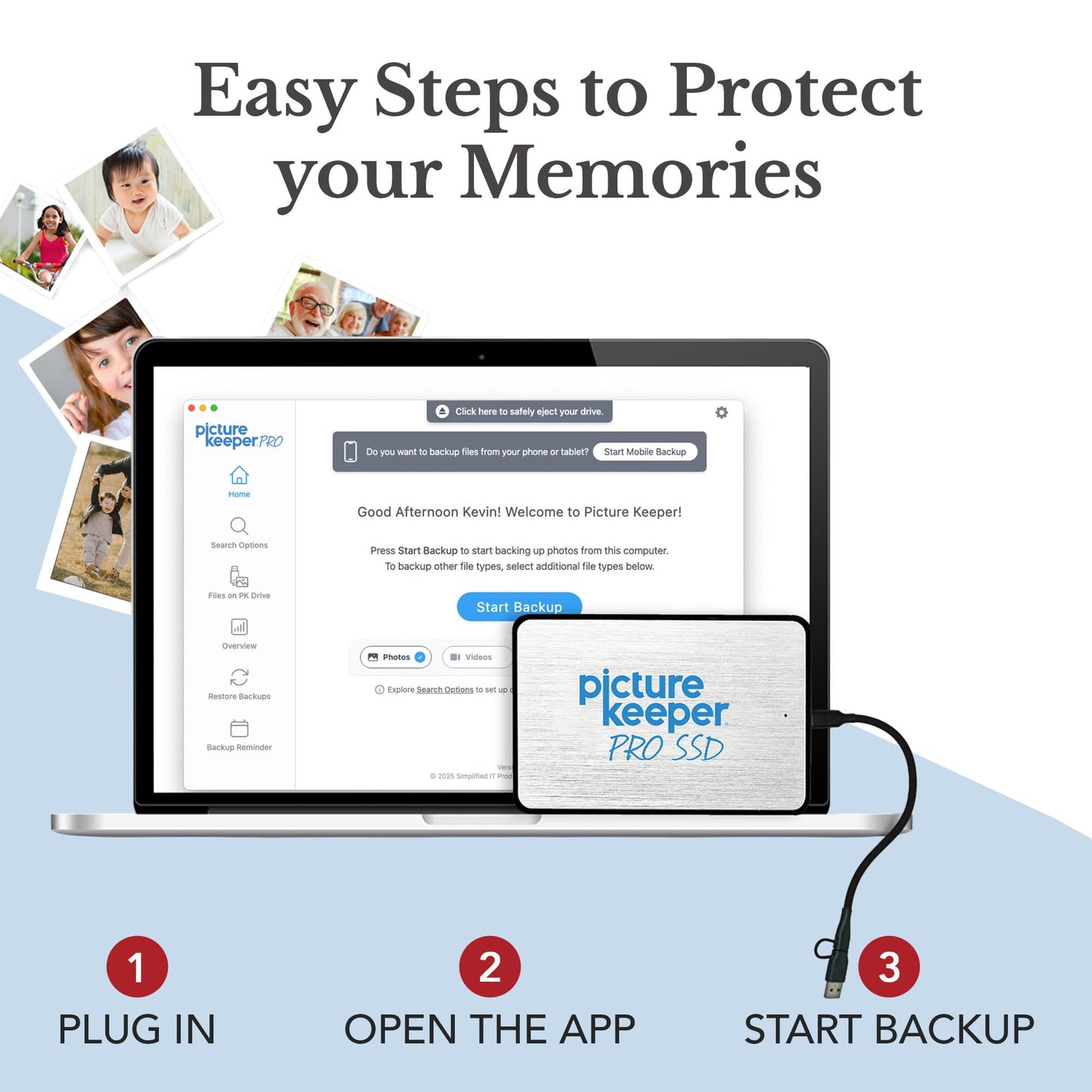 Picture Keeper PRO Portable Hard Drive 500GB - USB Hard Drive for PC & Mac Laptops & Computers, 1/2 Terabyte Portable External SSD Memory Storage for Photos, Videos & More - 500GB, Silver