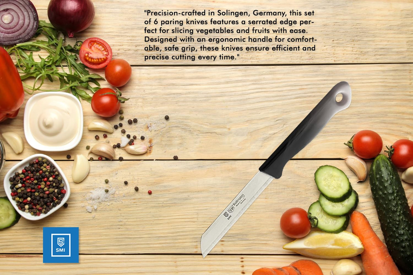 SMI 6 Pcs Paring Knife Set Serrated Solingen Germany Vegetable Knife Fruit Kitchen Knife Flexible Multi Color