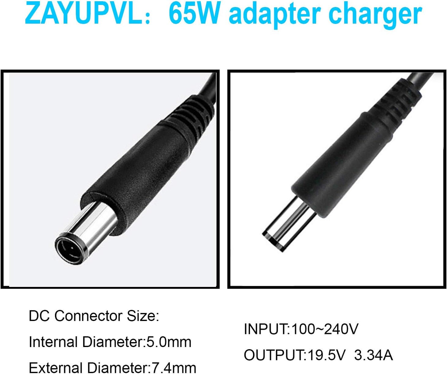 65W 7.4mm Tip Replacement AC Adapter for Dell Latitude 3190 7470 5580 7280 LA65NS2-01 E5570 E7450 E6430 E6410 E6440 E7440 E7470 E5440 E5470 E7240 Laptop Power Supply Cord