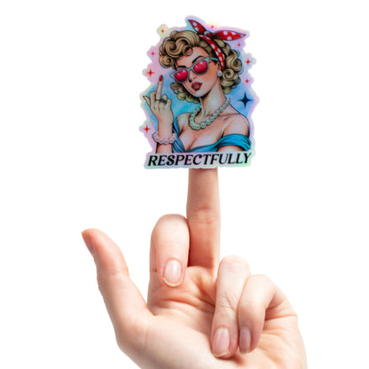 Holografischer Aufkleber „Respektvoller Mittelfinger“ – Lustiger Meme-Aufkleber für Wasserflaschen – Wasserfeste, coole Aufkleber für Laptops, Bauhelme, Handys, Scrapbooking – 2 Stück