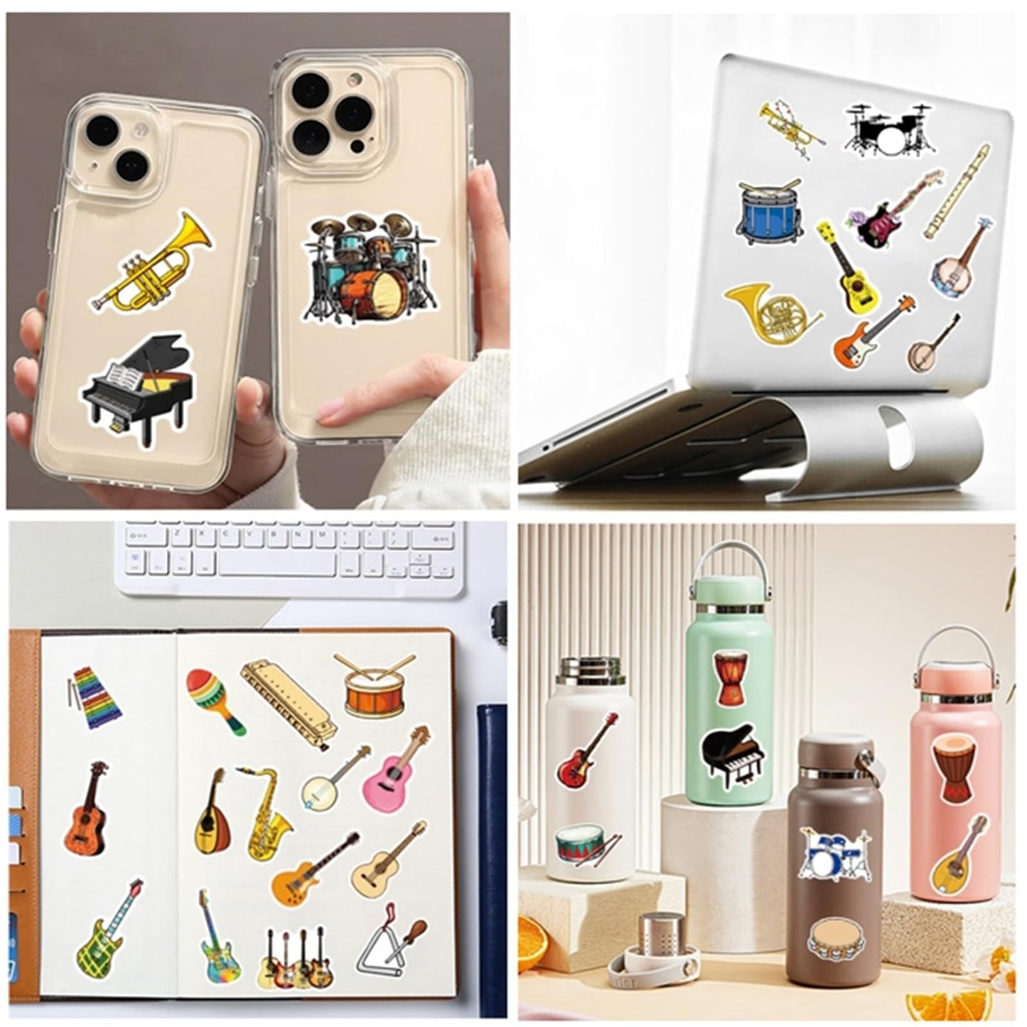 Musical Instrument Stickers - 50 Pcs Music Stickers Motivational Vinyl Waterproof Stickers Cartoon Lovely PVC Kawaii Decals Funny Vinyl Decoration DIY Decor for Teens Music Fans